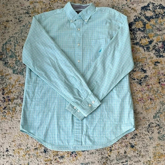 Nautica slim fit men’s long sleeved button down Checked Mint green Size Medium - Picture 3 of 13